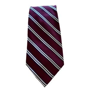 Meeting Street Burgundy White Striped 100% Silk Handmade Necktie Men’s Tie 3.5”